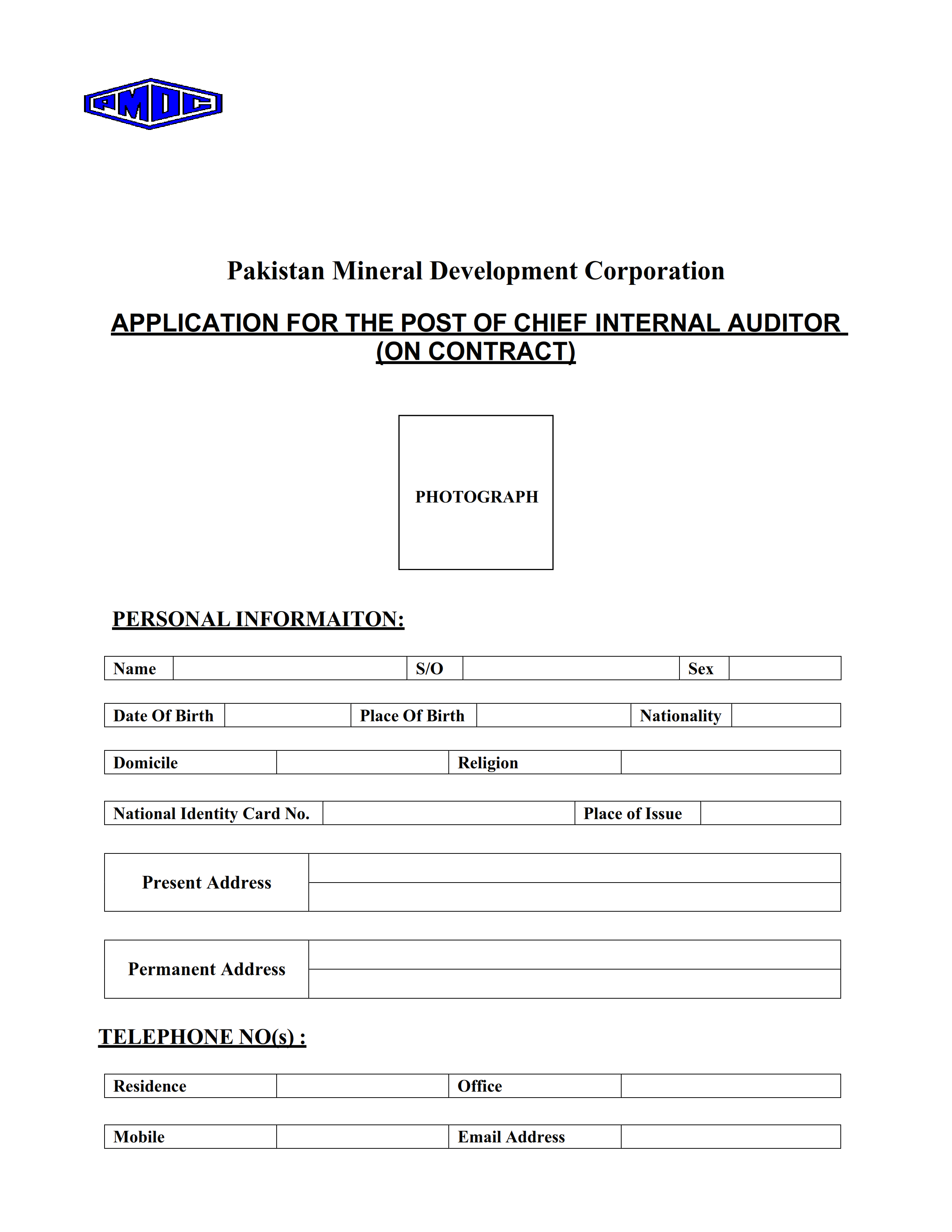 Chief Internal Auditor @ Pakistan Mineral Development Corporation (PMDC)