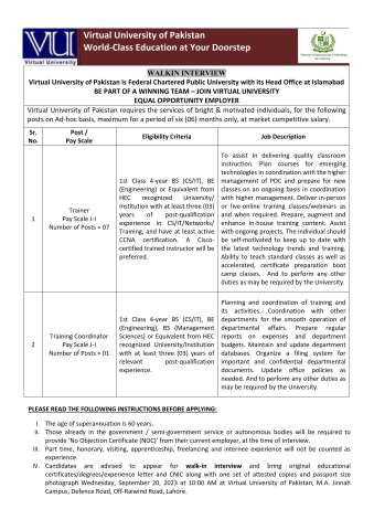 Trainer (J-I) - Walk in Interview