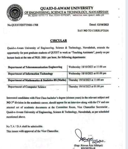 Teaching Assistants (Mathematics & Statistics) - Walk in Interview