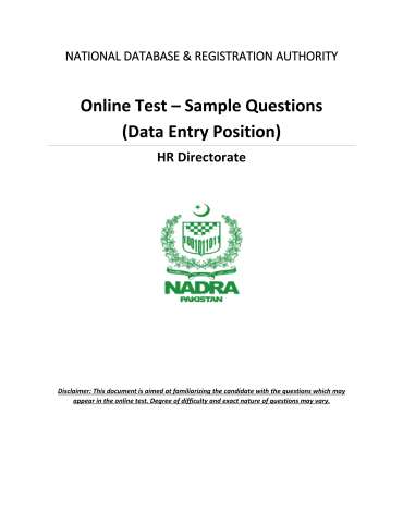 Data Entry Executive (Karak, Khyber, Lakki Marwat, Lower Chitral, Lower Dir, Upper Dir, Malakand)