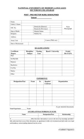 Pro-Rector NUML Rawalpindi @ NUML Main Campus Islamabad