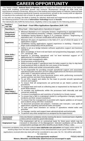 Unit Head — Front Office Applications Operations (AVP / VP)