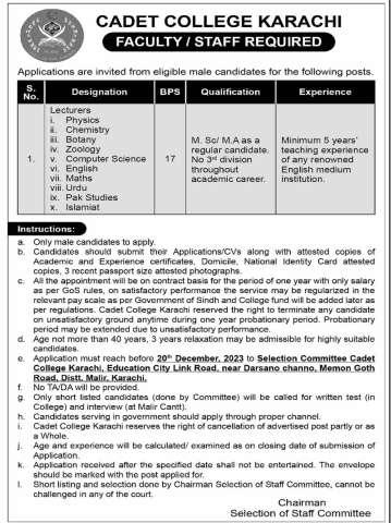 Lecturers (BPS-17) - Government Job