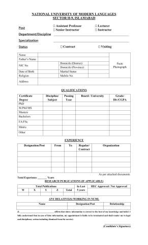 Assistant Professor / Lecturers / Senior Instructor / Instructor @ NUML Main Campus Islamabad