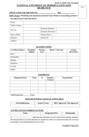 Research Fellows @ NUML Main Campus Islamabad