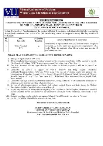 Office Assistant J-VI (Walk-in Interview)