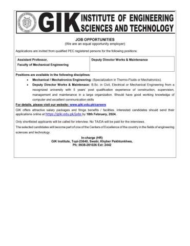 Assistant Professor (Mechanical / Mechatronics)