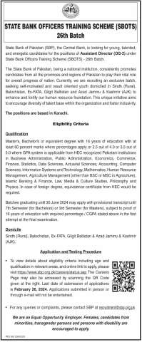 Assistant Director (OG-2) - State Bank Officers Training Scheme (SBOTS) - 26th Batch