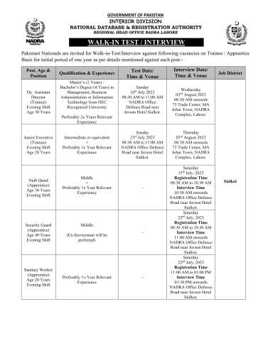 Junior Executive (Trainee) Evening Shift