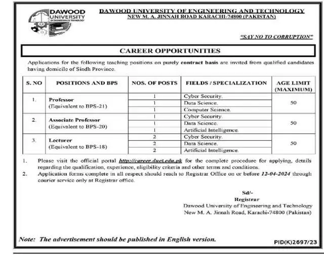 Assistant Professor - Cyber Security (Equivalent to BPS-20)