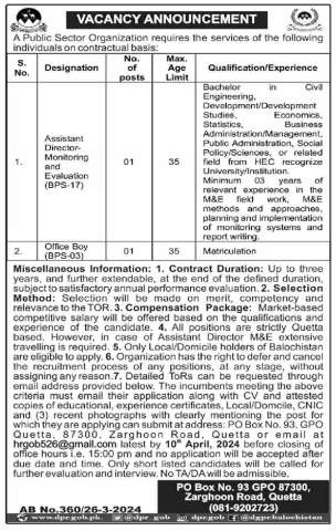 Assistant Director - Monitoring and Evaluation (BPS-17)