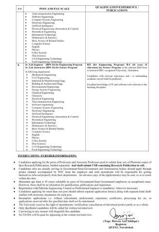 Teaching and Non-Teaching Positions (Professor (BPS-21), Associate Professor (BPS-20), Assistant Professor (BPS-19)) @ Quaid-e-Awam University of Engineering, Science & Technology (QUEST)