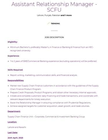 Assistant Relationship Manager - SCFU