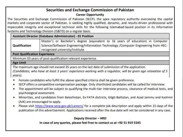 Assistant Director (Database Administrator)