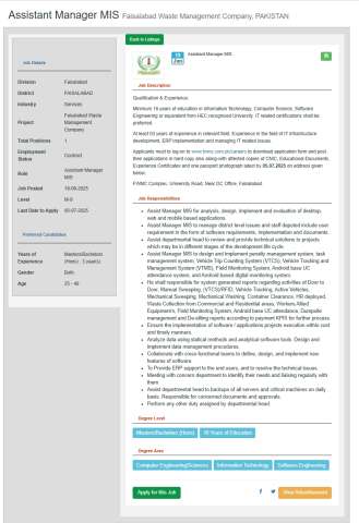 Assistant Manager MIS