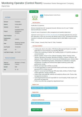 Monitoring Operator (Control Room)