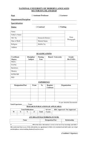 Assistant Professor (Electrical Engineering) @ NUML Main Campus Islamabad