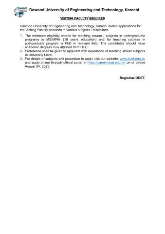 Visiting Faculty Positions in various Subjects / Disciplines