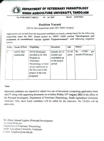 MS/M.Phil Studentship