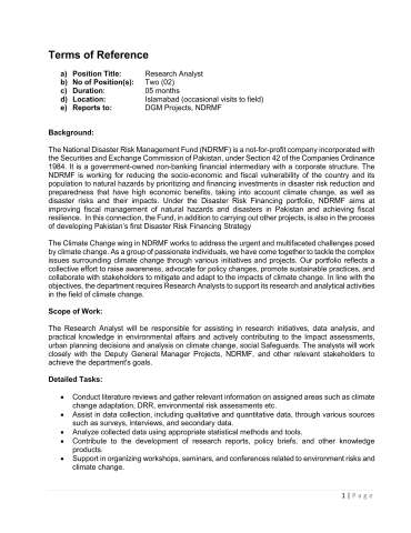 Research Analyst @ National Disaster Risk Management Fund (NDRMF)