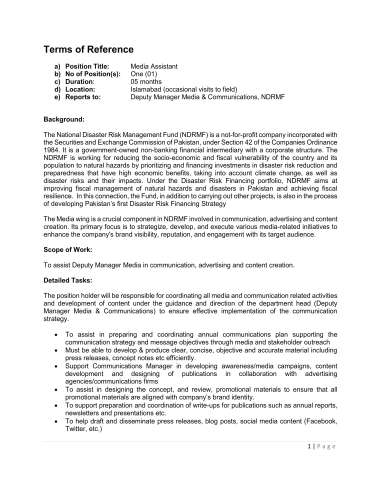 Media Assistant @ National Disaster Risk Management Fund (NDRMF)