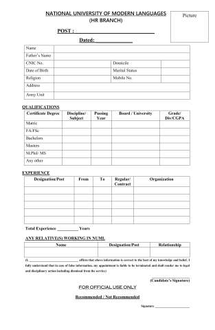 Director Administration @ NUML Main Campus Islamabad