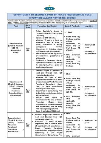 Superintendent (Grade I) Accounts (SG-10) - Aeronautical Billing