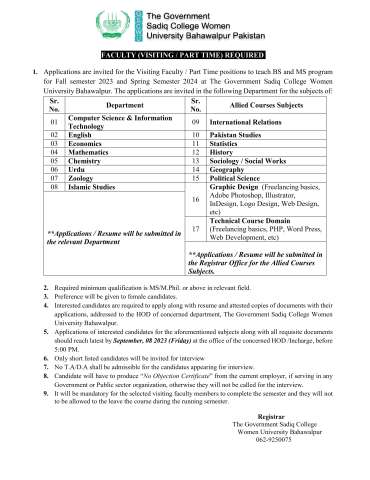 Visiting Faculty / Part Time Positions - Political Science